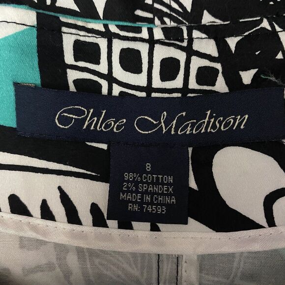 Chloe Madison Jacket Teal Black White Abstract Floral Print Full Zip - Picture 12 of 12